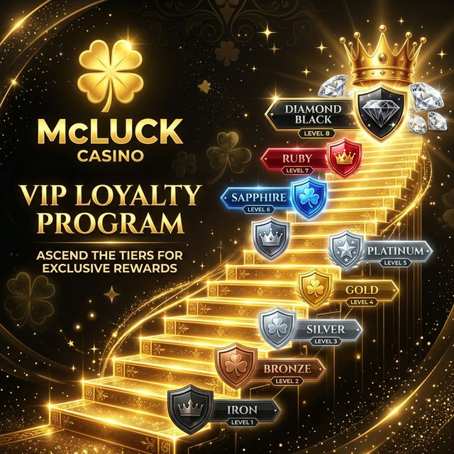 McLuck VIP Loyalty Club — 8 tier levels from Iron to Black Diamond